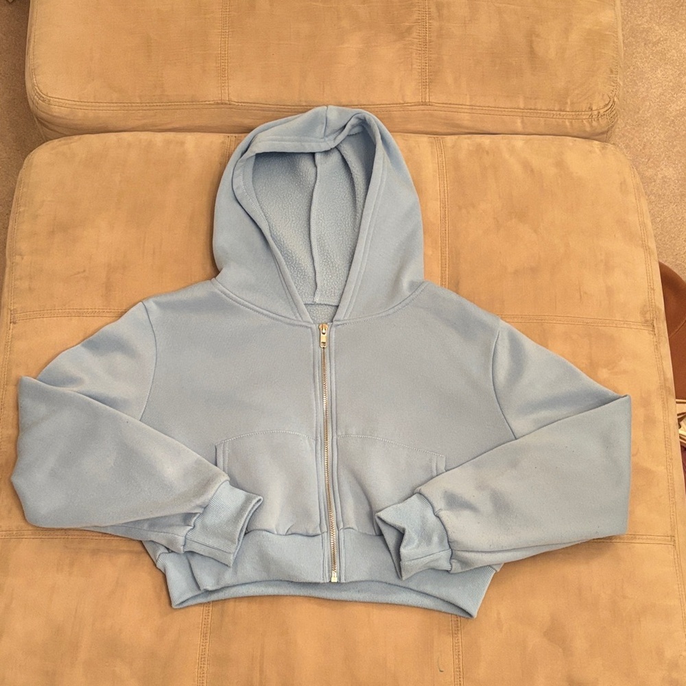 SHEIN Sky Blue Zip-Up Hoodie